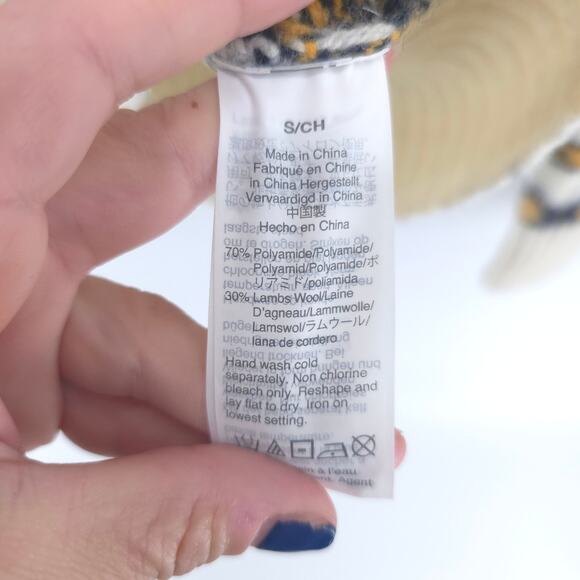 J.Crew Womens Ivory & Blue Rolled Hemline Mock Neck Nordic Lambs Wool Sweater S - Picture 6 of 11